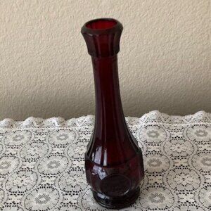 Ruby Red Glass Bud Vase Wharton Bullseye Gothic 9” Tall